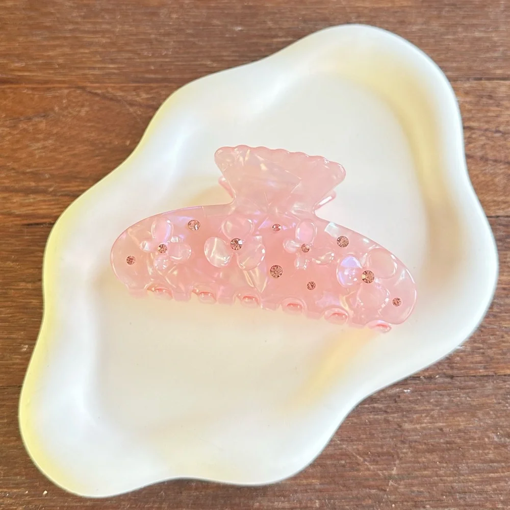 Pink Acrylic Hair Claw Clip Rhinestone Small Hair Clip Cute Claw Clip 3”
